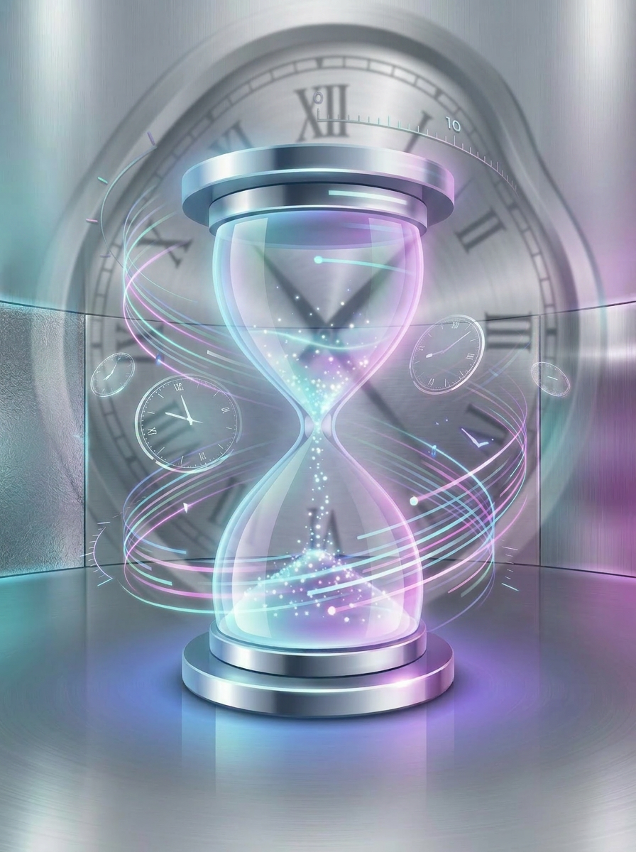 Firefly_the clock should be bigger and fake into the background behind the sandglass 144045.png
